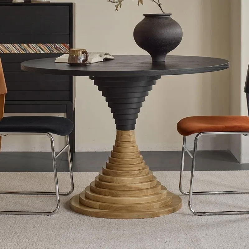 Medieval solid wood dining table, round table Nordic small apartment living room household ash wood retro round table, dining