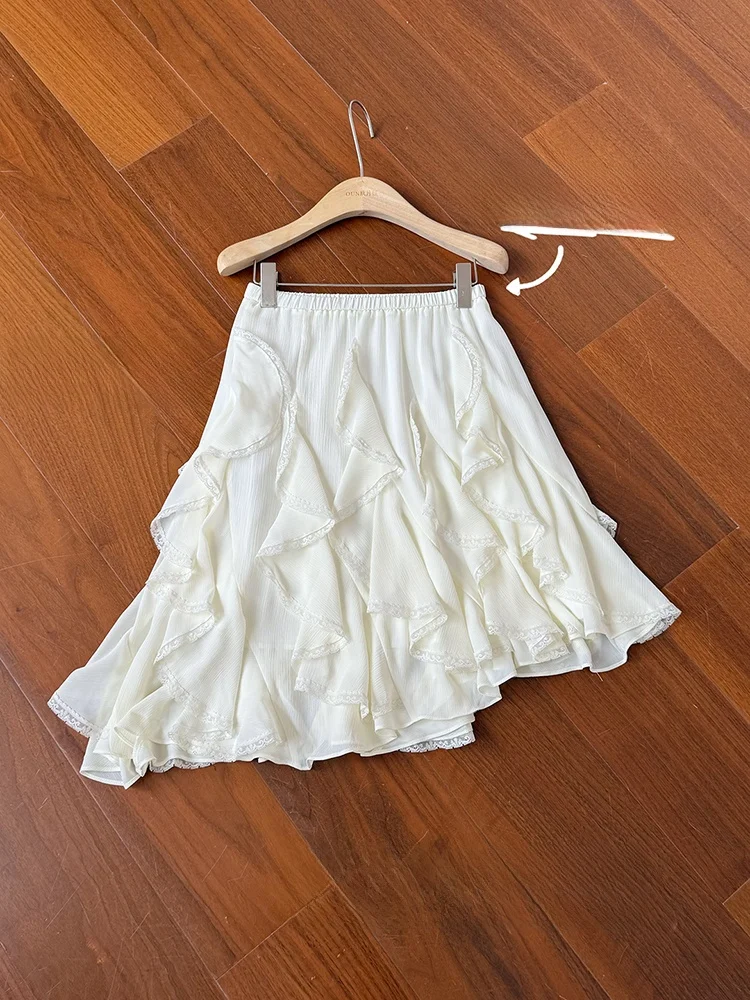 تنورة نصفية غير متماثلة رومانسية كالحكايات الخيالية، تنورة نسائية عصرية متعددة الاستخدامات بطول متوسط، تنورة كورية الطراز مطو...