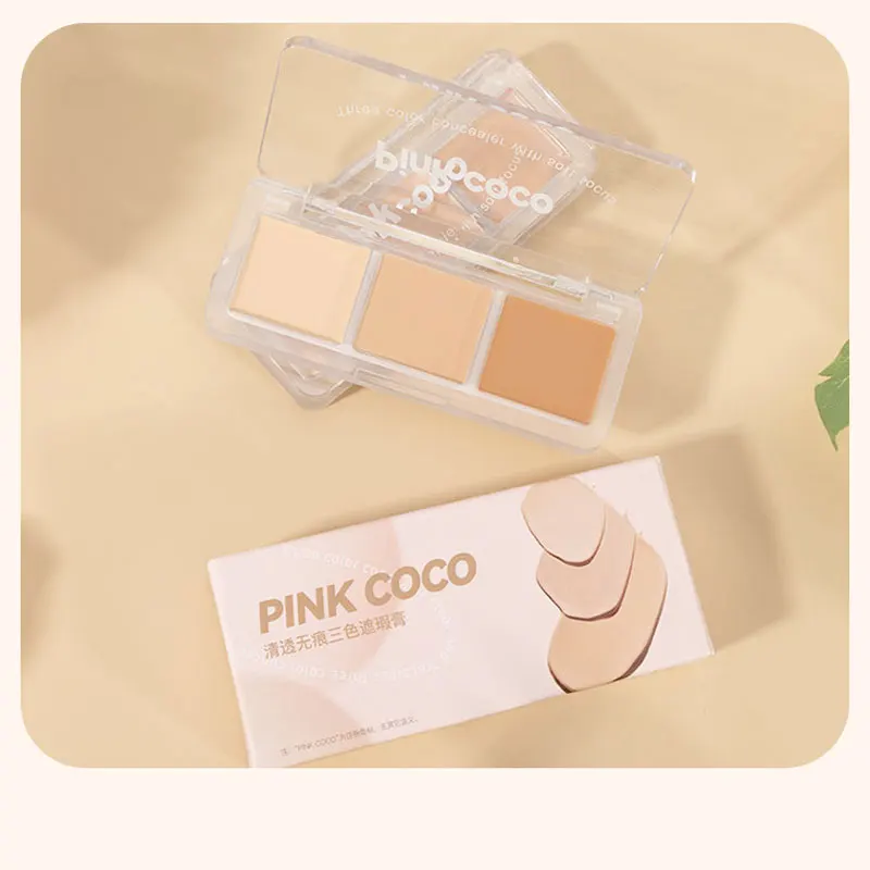 Palette de 3 couleurs de correcteur de contour avec pinceau, crème de maquillage, cosmétiques, hydratant, couverture complète, taches d'acné, cernes