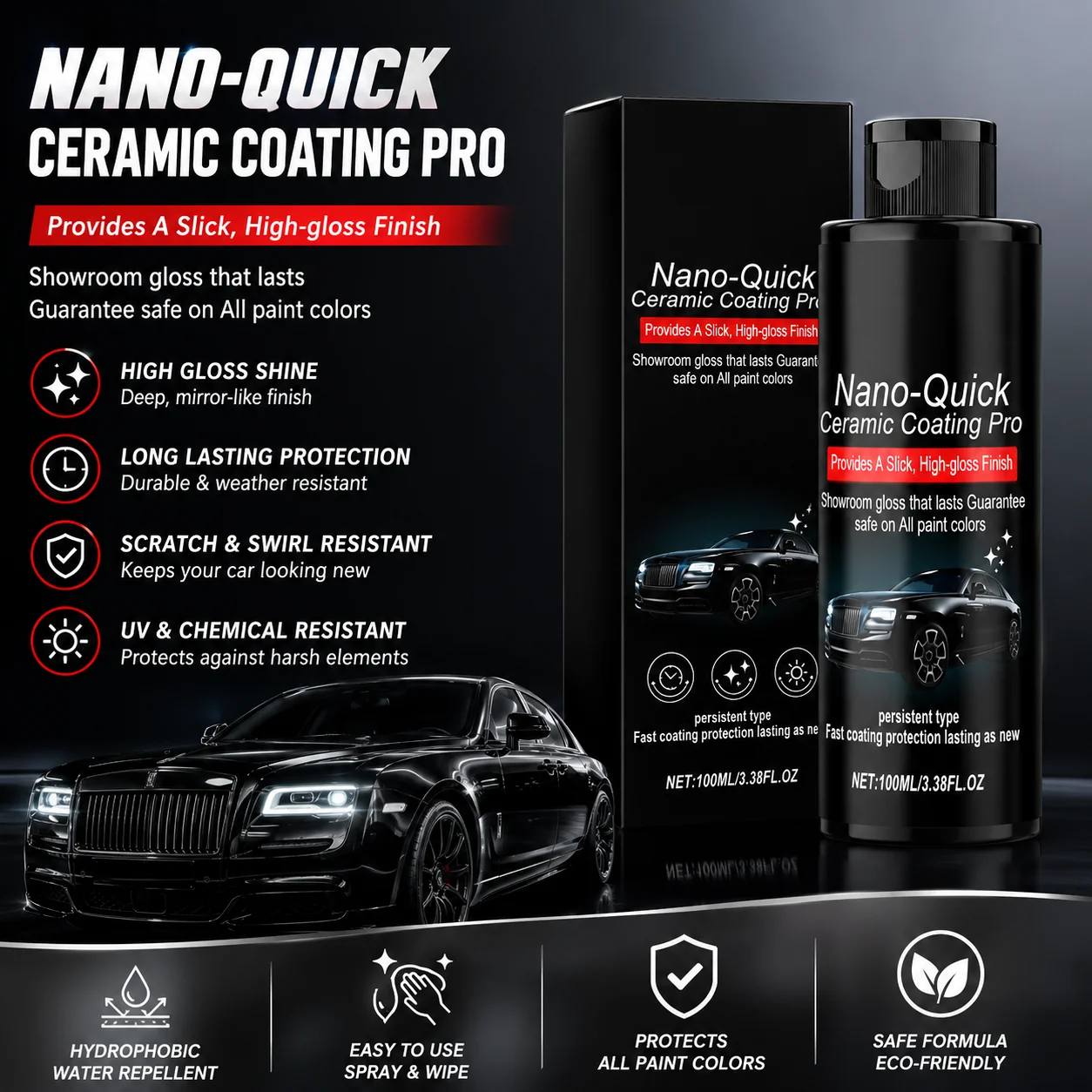 100ml Nano Coating Spray for Car Paint – Quick Ceramic Coating Polish, Scratch Remover & High Gloss Sealant,Easy Spray Wax
