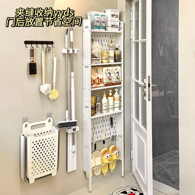 Lazy School bathroom door narrow frame crevice rack toilet bath shampoo hole board floor storage rack