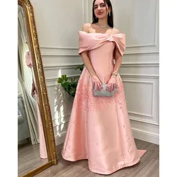 2024 Elegant Off The Shoulder Long Prom Dress A-line Satin Appliqued Floor-Length Evening Dress for Special Occasions