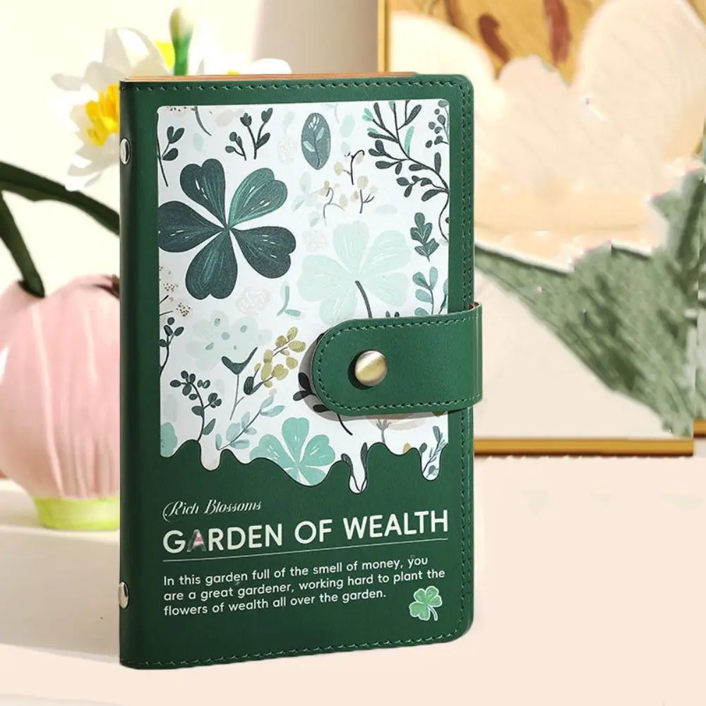 Leather 100 Envelopes Saving Money Binder Cash Envelopes Flower Printed Money Challenge Book Magnetic Buckle Loose-leaf