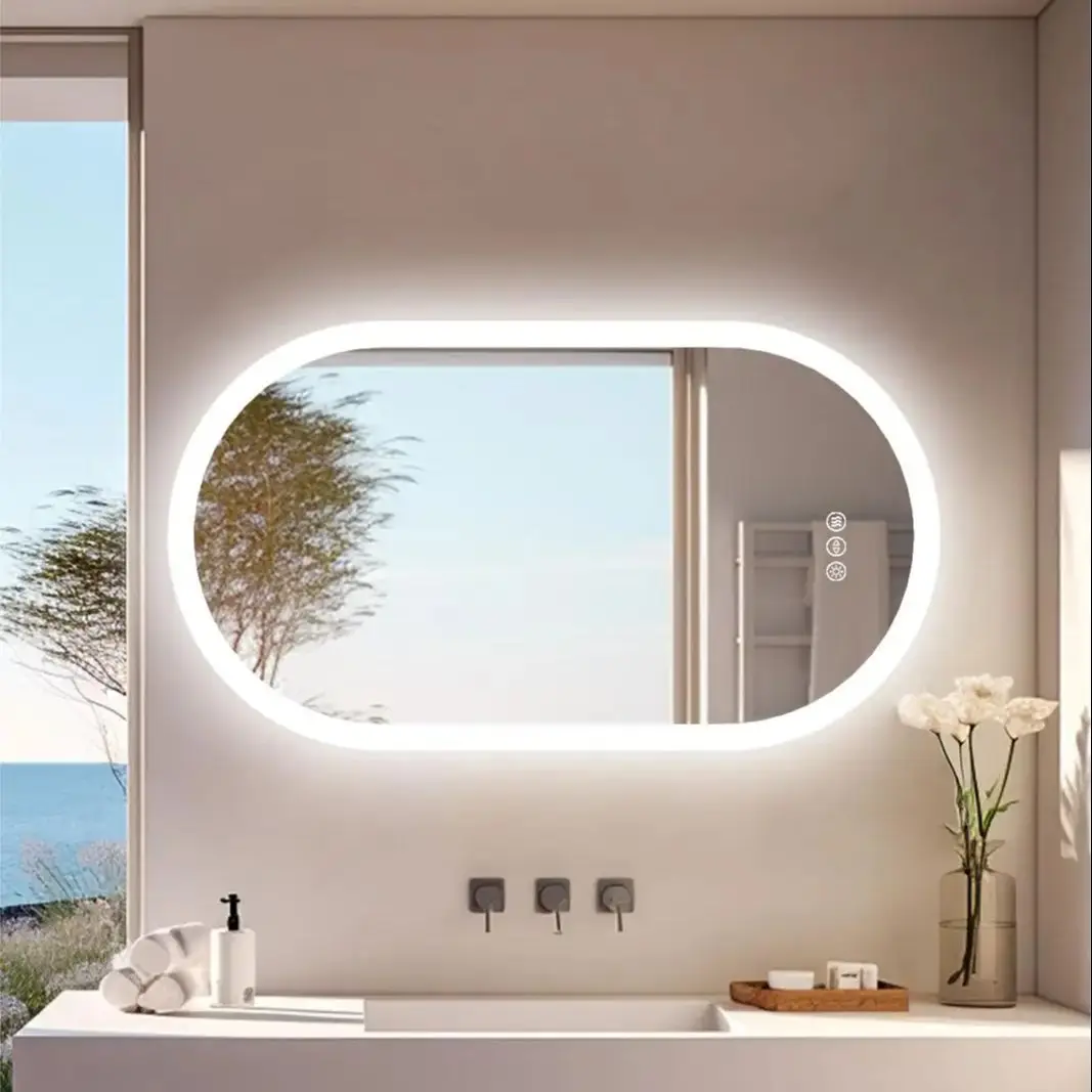 Imagem -02 - Smart Anti Fog Oval Led Espelho do Banheiro Dimmable Luz Parede Vanity Mirror Montado Plug Hardwire Instalar Tamanhos Cores