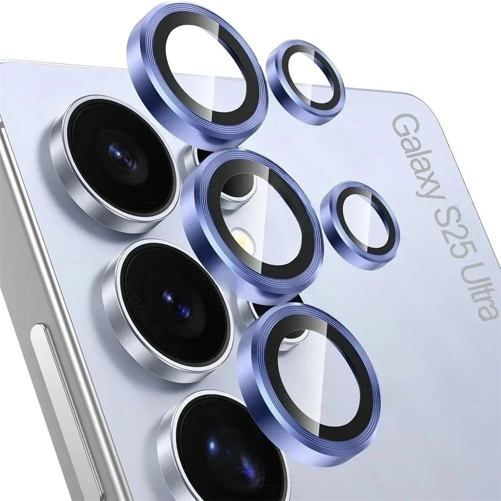 Anel de metal hd lente da câmera protetor capa flim para samsung s25 fe borda s24/23 ultra plus anti-risco vidro temperado proteger tampa