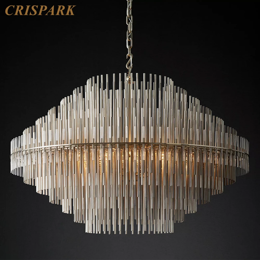 Emile Round Chandelier Traditional Clear Glass Rod Pendant Chandelier Vintage LED Ceiling Chandelier Lamp Home Decor Living Room