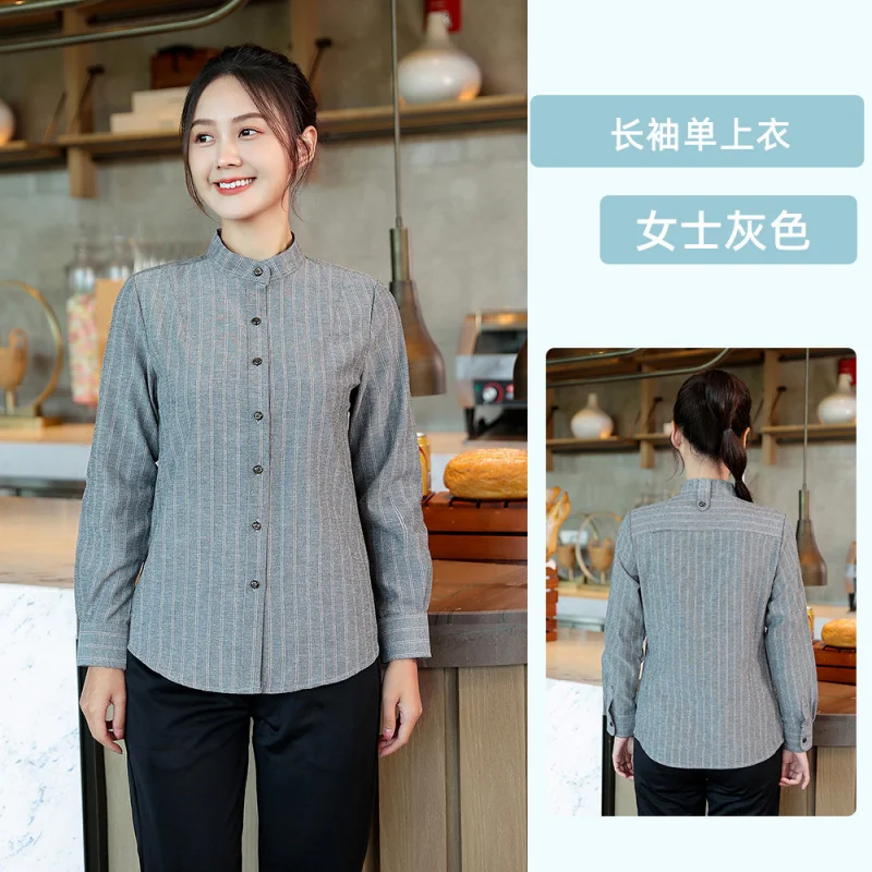 Uniforme de servidor de restaurante de comida rápida manga longa restaurante ocidental cafeteria steakhouse hambúrguer bolo loja camisa de funcionário para wo