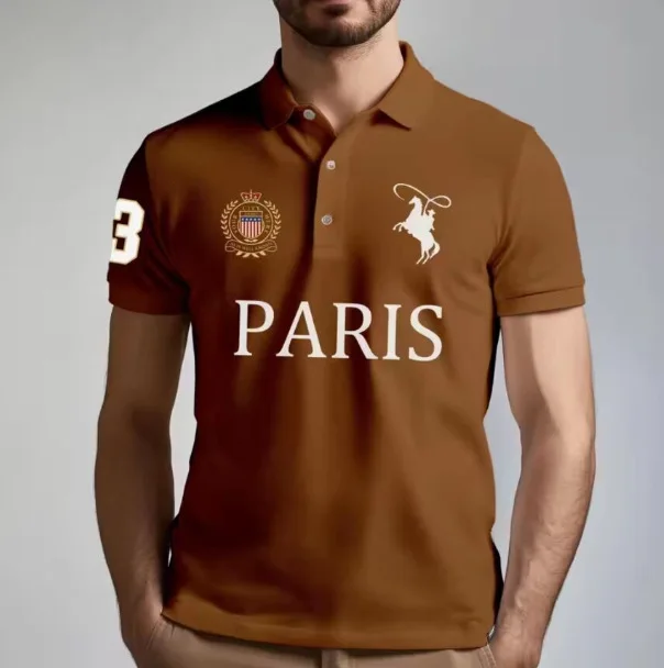 Summer Casual Men's Golf Polo Shirt Fashion Letter Print T-shirt Parisian Style Breathable Comfortable High-end Lapel Top - view 4