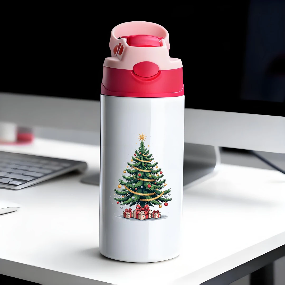 

304 stainless steel thermal cup cartoon Christmas tree pattern childrens straw cup thermal insulation and co