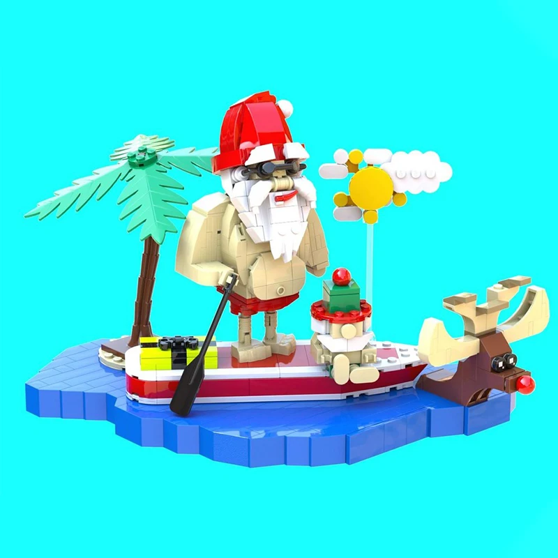 

522 pcs MOC Santa Claus in Summer Holiday Figure Model Building Blocks DIY Educational Creative Assembly Bricks Toys for Kids