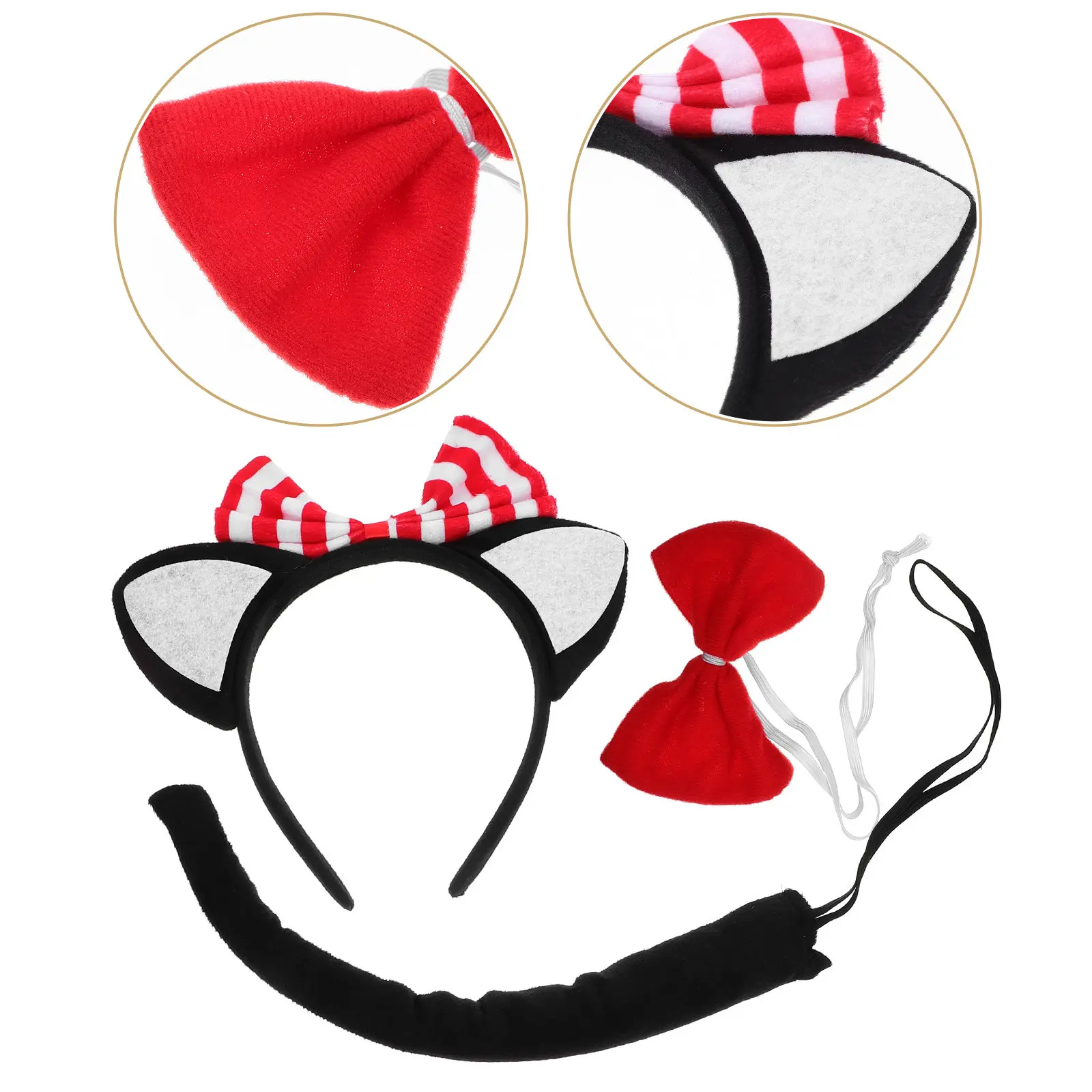 1Set Comfortable Cat Ear Headband Tail Bowtie Animal Costume for Holiday Party Cosplay Performance Animal Costume for
