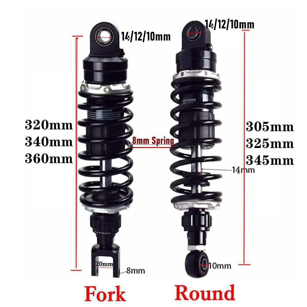 8mm Spring 305/325/345/320/340/360mm Damping Adjustable Rear Shock Absorber For Honda Yamaha Kawasaki Moto Dirt Bike Quad ATV