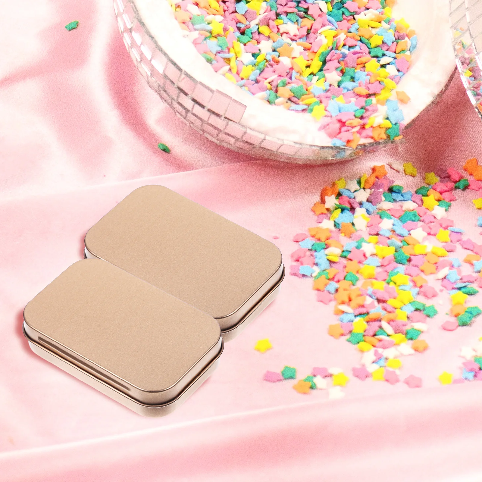 

5 Pcs Hinged Iron Box Storage Small Container Crafts Rose Gold Tinplate Metal Containers