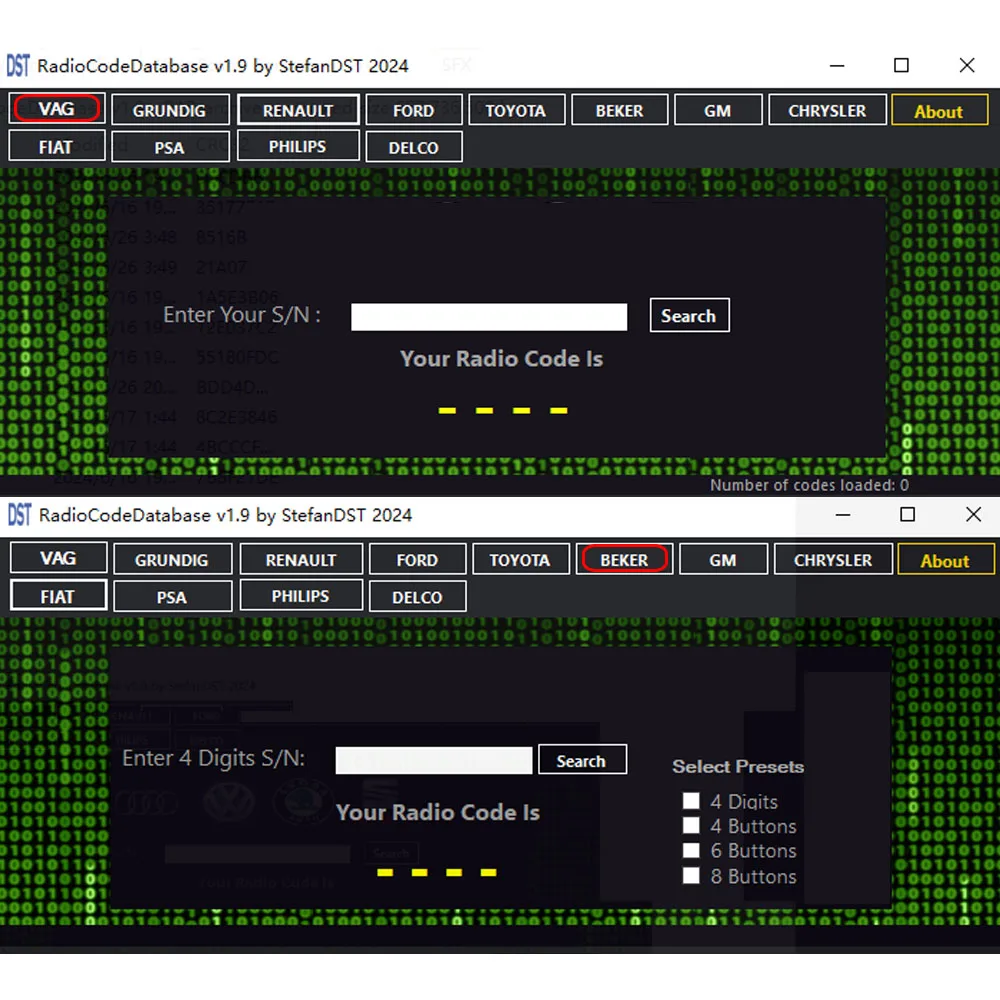 Radio Code Database V1.9 Radio Code Calculator Unlock Car Radio Code for VW/Ford/Audi/Toyota etc Support 22+ Car Brand