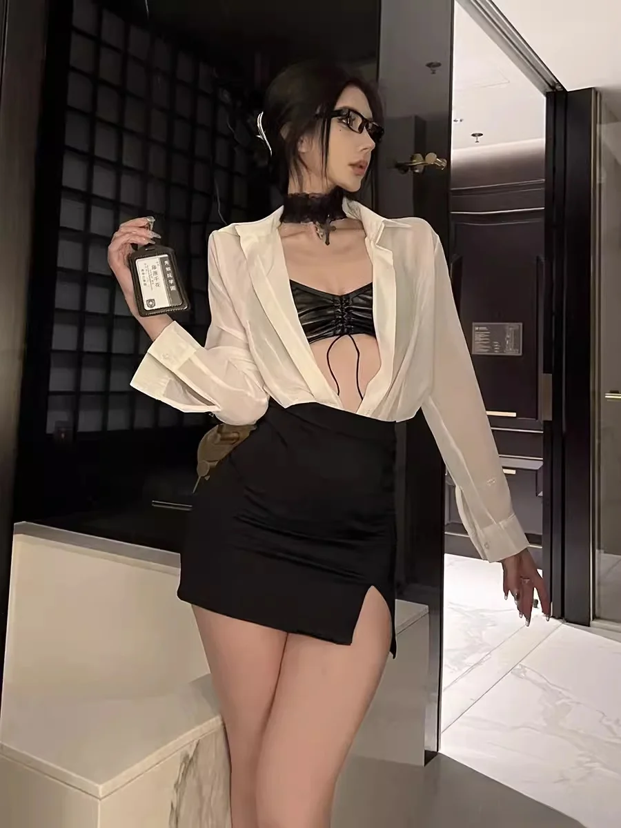 

Сексуальный комплект Spicy Girl Pure Desire f-Transparent irt Облегающая юбка с высокой талией OL Костюм Cos Secretary orm Женская мода