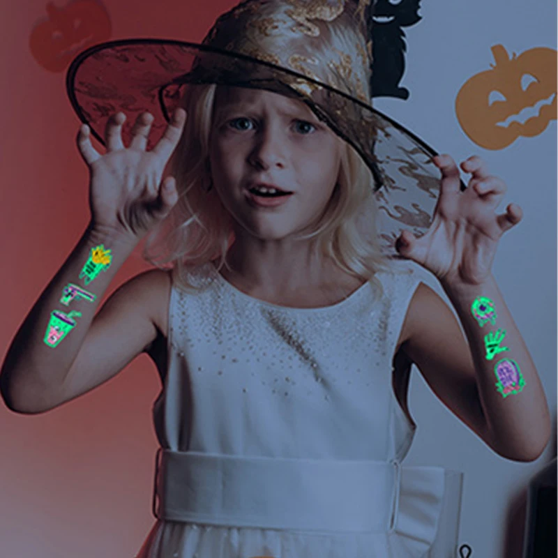 10Pcs Halloween Luminous Temporary Tattoos For Kids Waterproof Decals Transfer Slider Glow In The Dark Sticker Party Supplies&*&