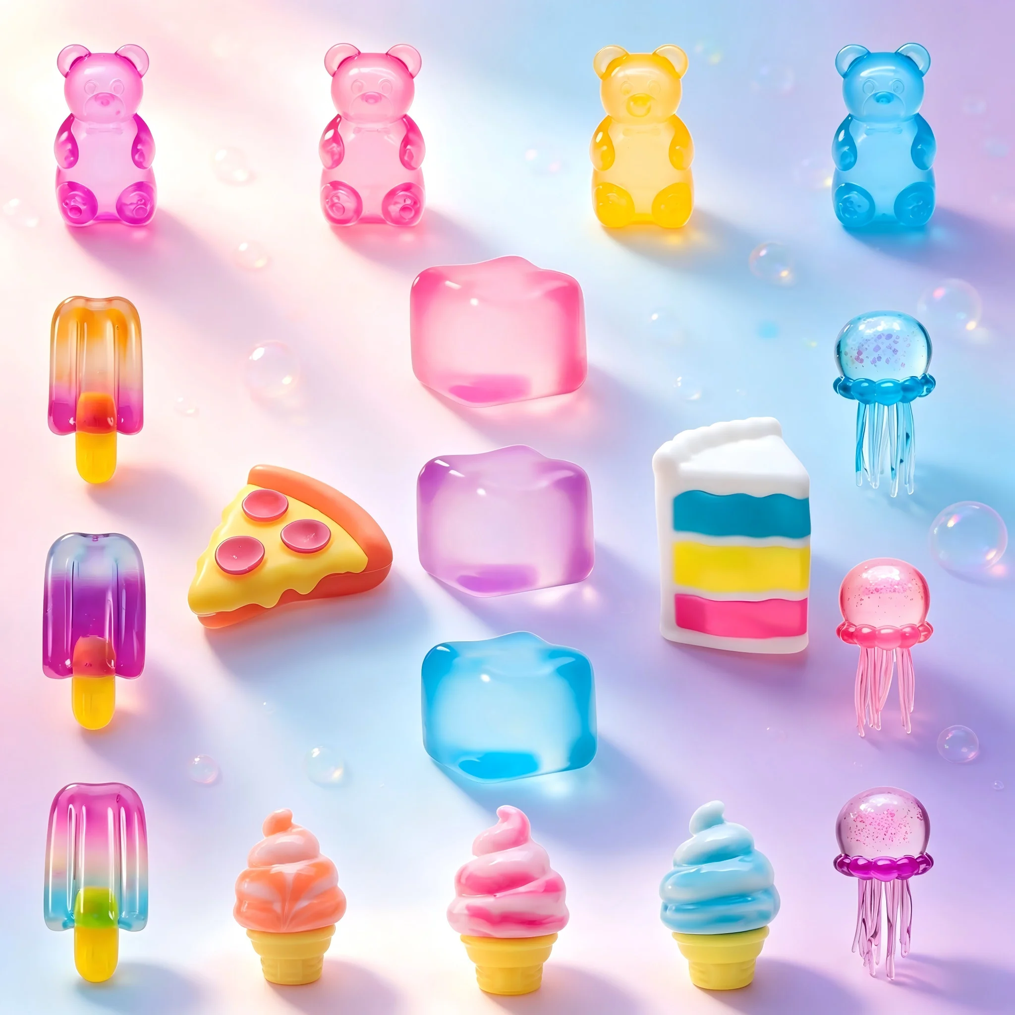 Ice Cube Squishy Nice Cream Cone Colorful Ice Cream Shaped Sensory Stress Reliever Fidget Tool for Anxiety & Focus for Adults