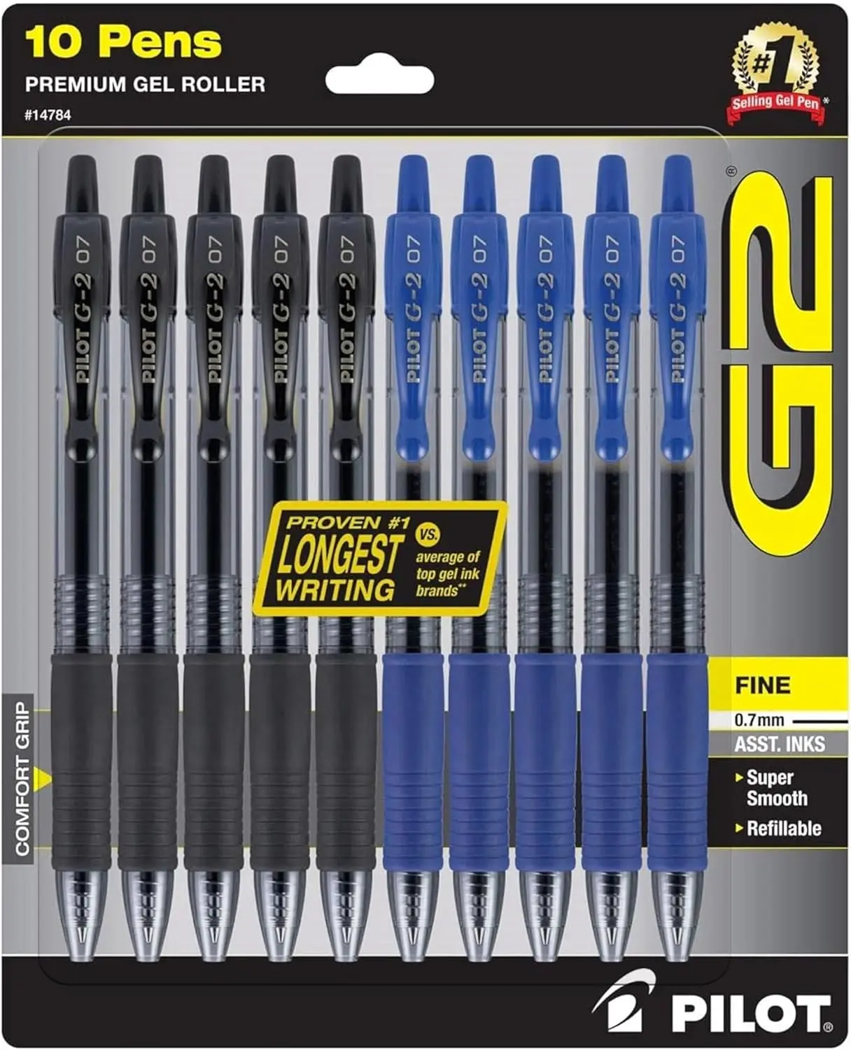 

Premium Gel Roller Pens, 0.7mm Fine Point Smooth Writing, 10 Pack with Black and Blue Ink