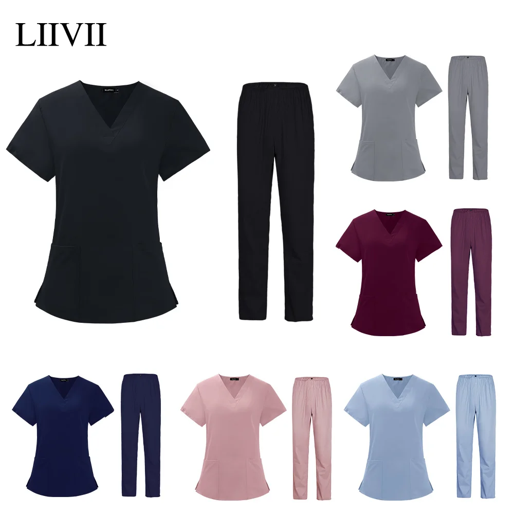 

Beauty Salon Work Uniforms Short-sleeved Health Services Suits Working Shirt Tops/suits Summer Pet Scrubs Costume Women Clothes