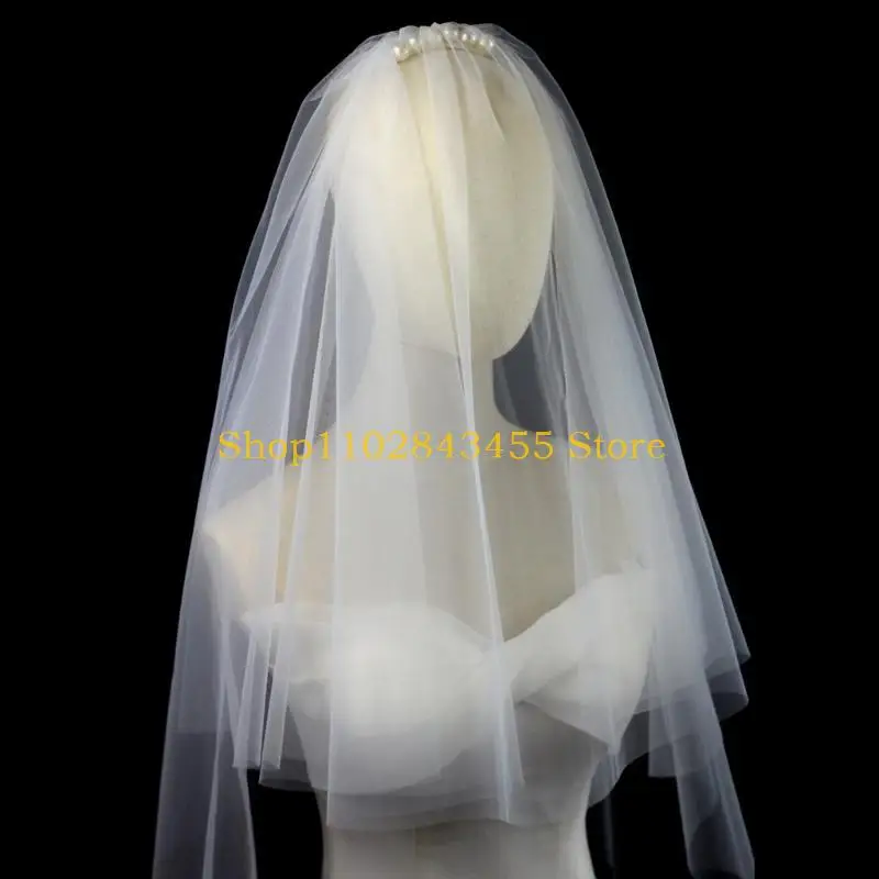 49MC Luxurious White Short Veil with Adjustable Headband Wedding Headpiece for Bachelorette Bridal Shower Gift