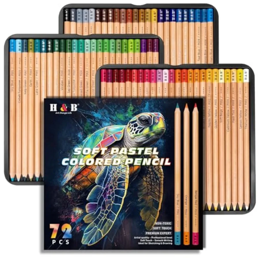 

72 Pasteltint Pastel Colored Pencils Set Soft Vibrant Artist-Grade Colors in Tin Professional Drawing Sketching and Coloring fo