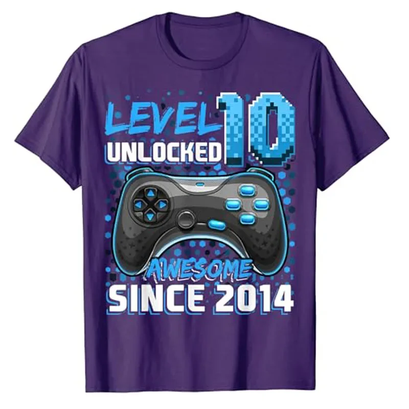 Level 10 Unlocked Awesome Since 2014 10th Birthday Gaming T-Shirt Video Gamer 10 Year Old Funny Bday Boy Ten Son Nephew Tee Gift