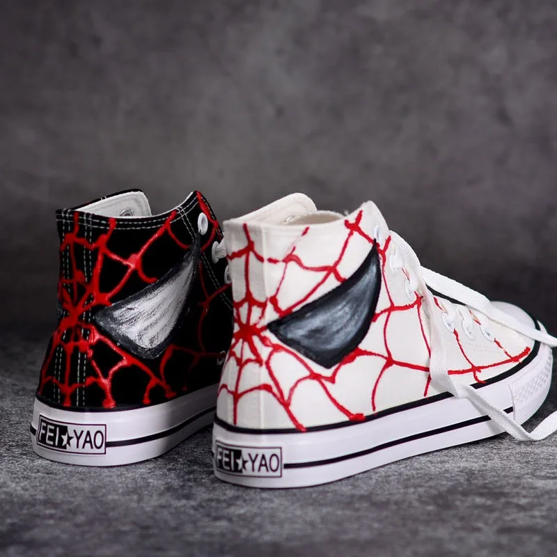 Spiderman anime moda masculina graffiti sapatos de lona tendência de alta qualidade marvel reunião sapatos pintados à mão casal tênis feminino