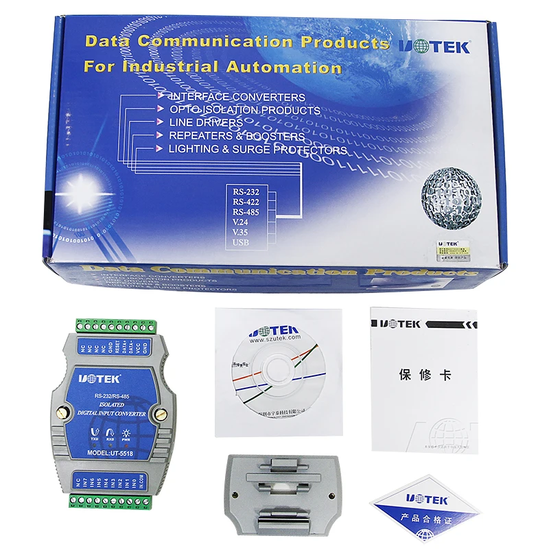 UOTEK IO RS232 RS485 Adapter Digital 8 Channel Optical Isolated Wet Contact I/O Input Module Controller UT-5518