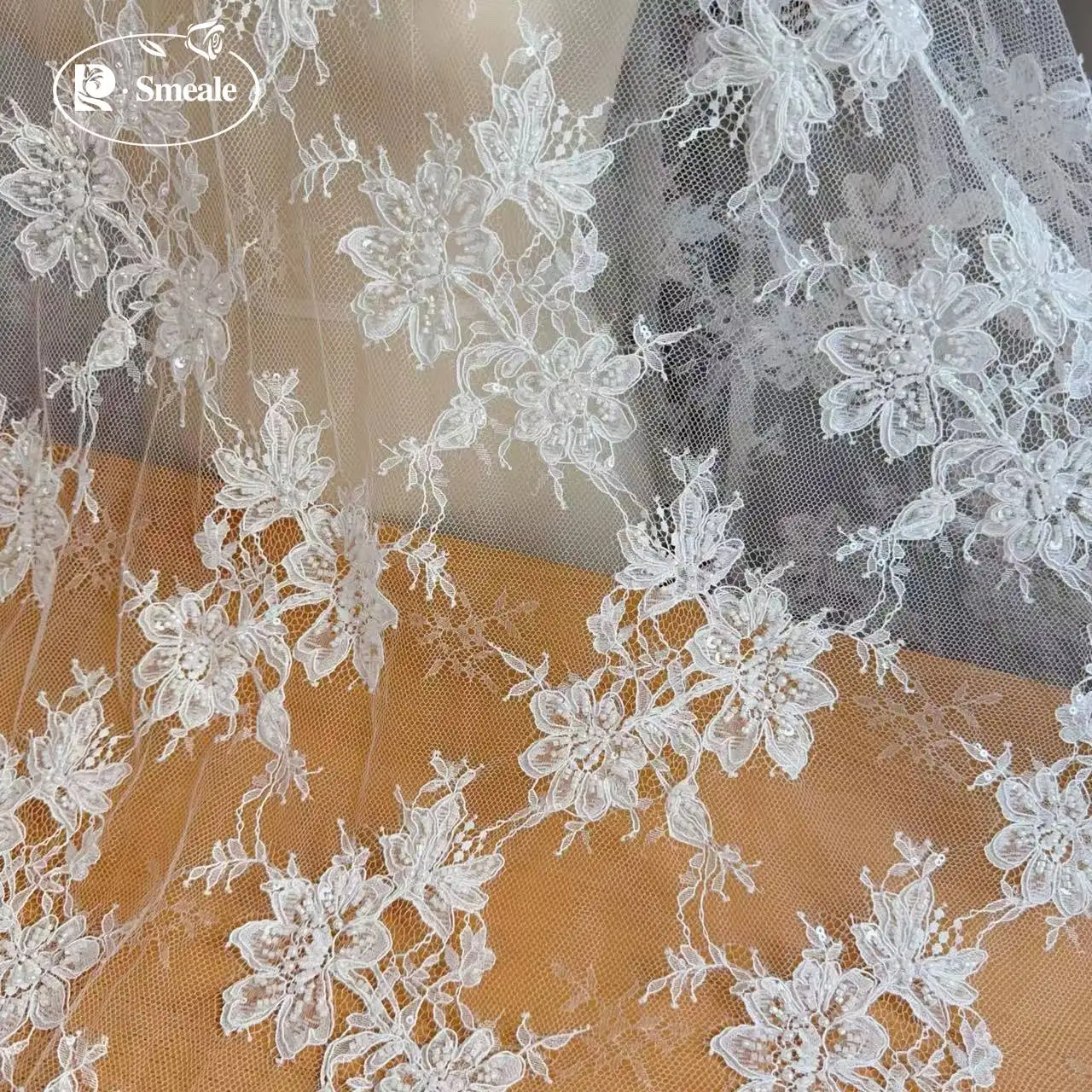3M. Eyelashes Beads Sequins Embroidery Lace Fabric.Luxury Evening Dress French Lace .Advanced Customization Bridal Fabric
