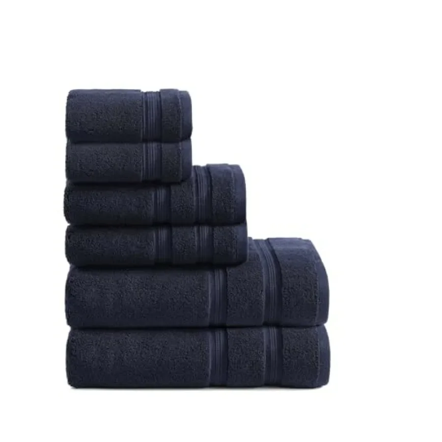 

Bathroom Towel Set: Ultra-Soft Quick-Dry Zero Twist 600 GSM Plush Cotton, Harborside Solid Navy, 6-Piece