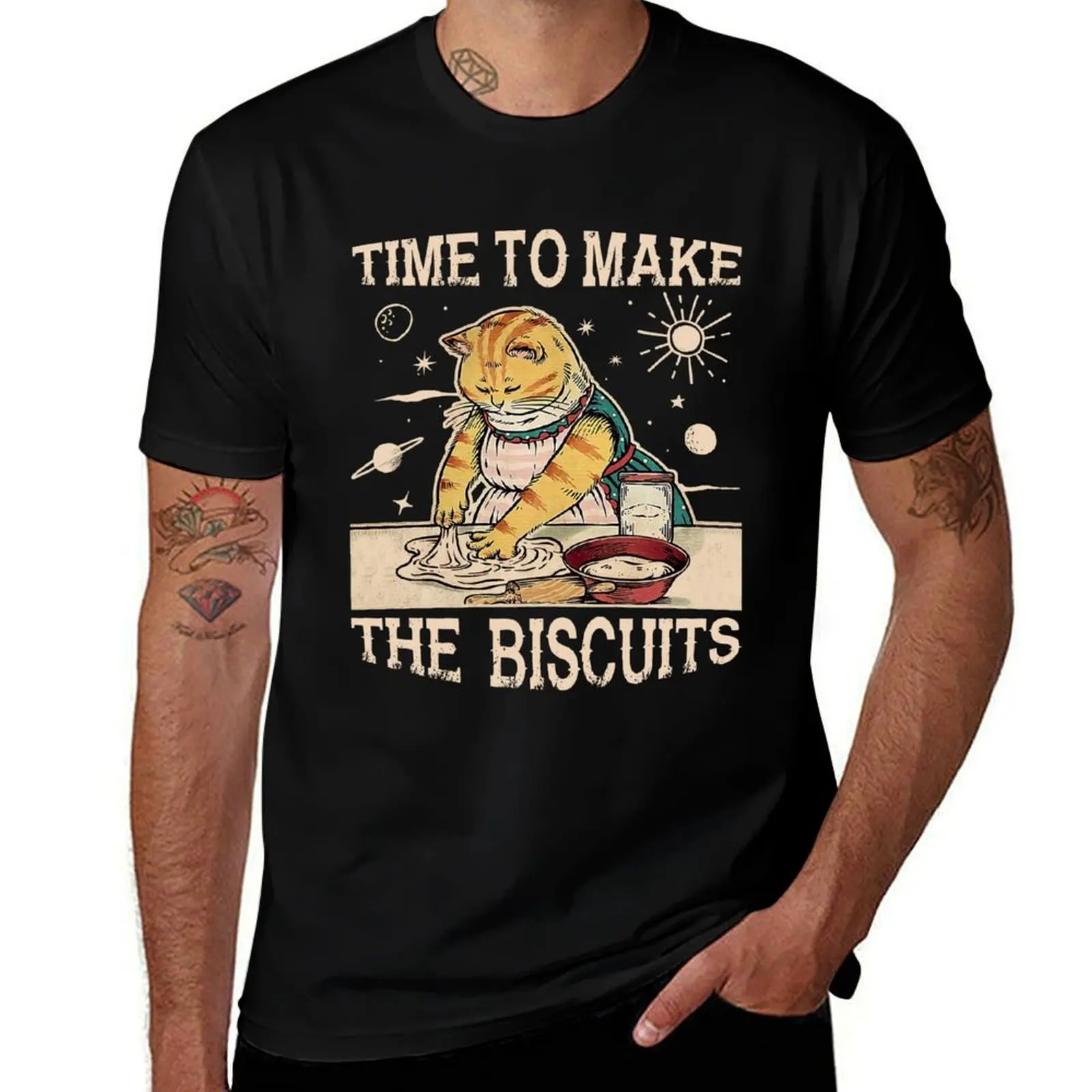 

Cute Kitty Time To Make The Biscuits Cat Lover Universe T-Shirt summer top graphic t shirt vintage men workout shirt
