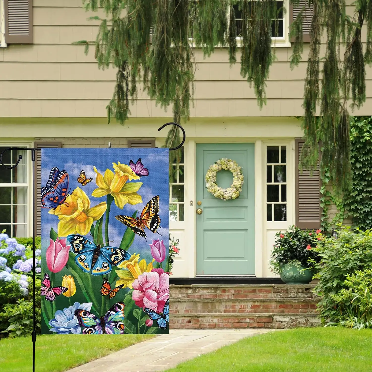 Louise Maelys Spring Daffodil Garden Flag 12x18 Double Sided, Burlap Small Butterfly Floral Flower Welcome Yard House Outsid llp