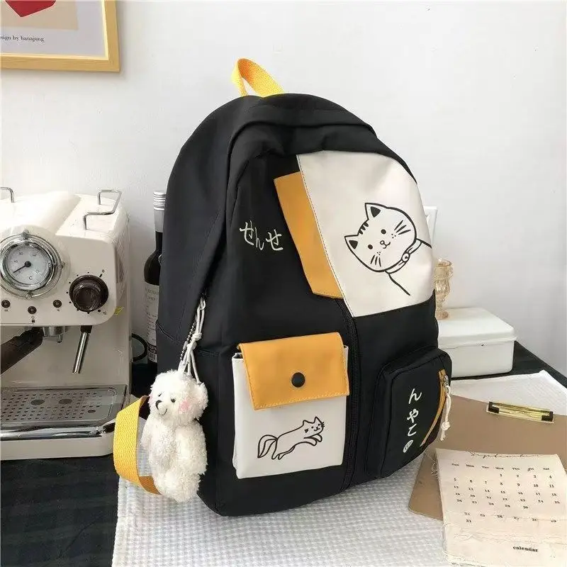 Multi-pockets women's school backpacks korean fashion ulzzang JK school bags lovely cat travel protability satchels preppy style