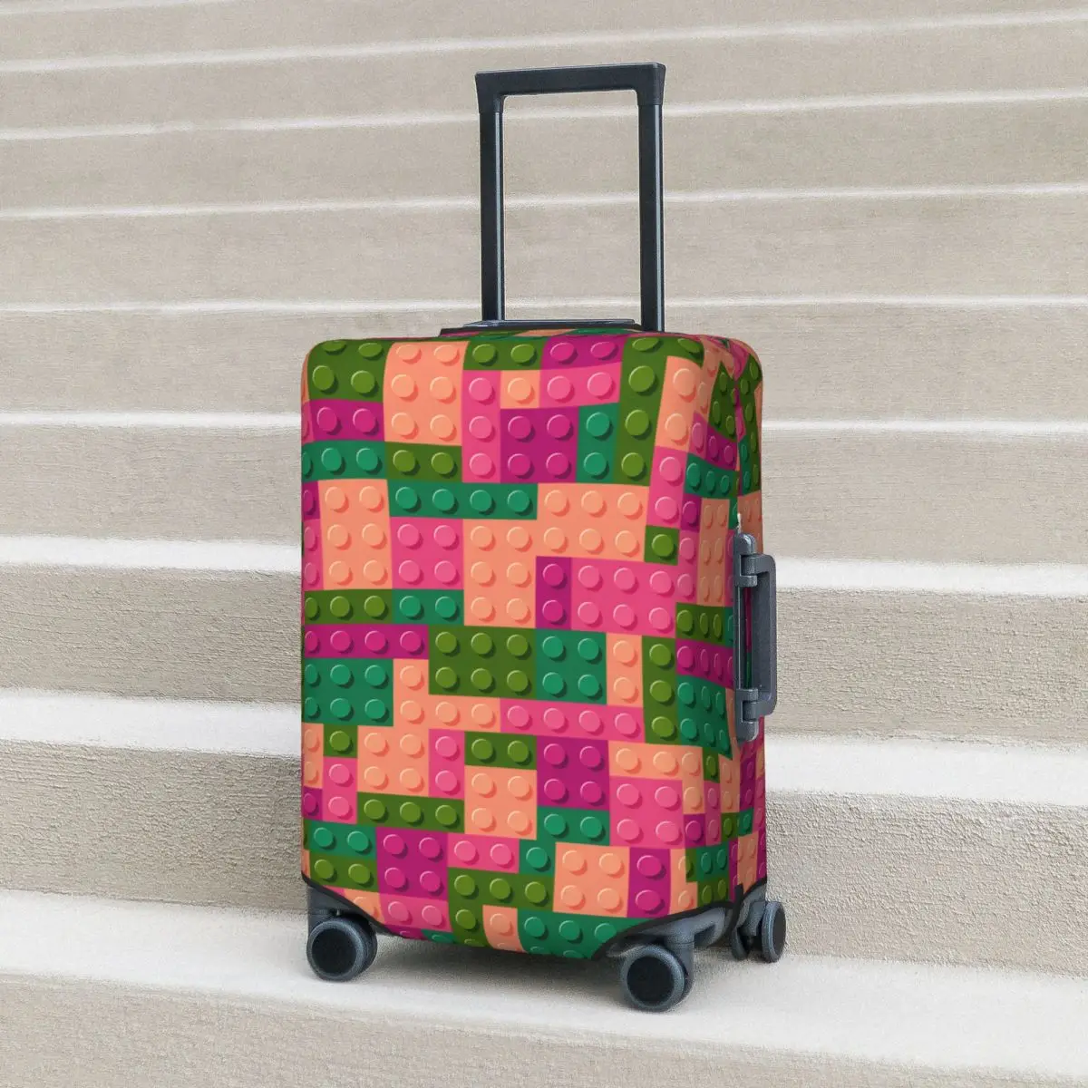 

Pink & Green Camo Building Blocks Pattern Suitcase Cover Vacation Practical Luggage Case Business Protector