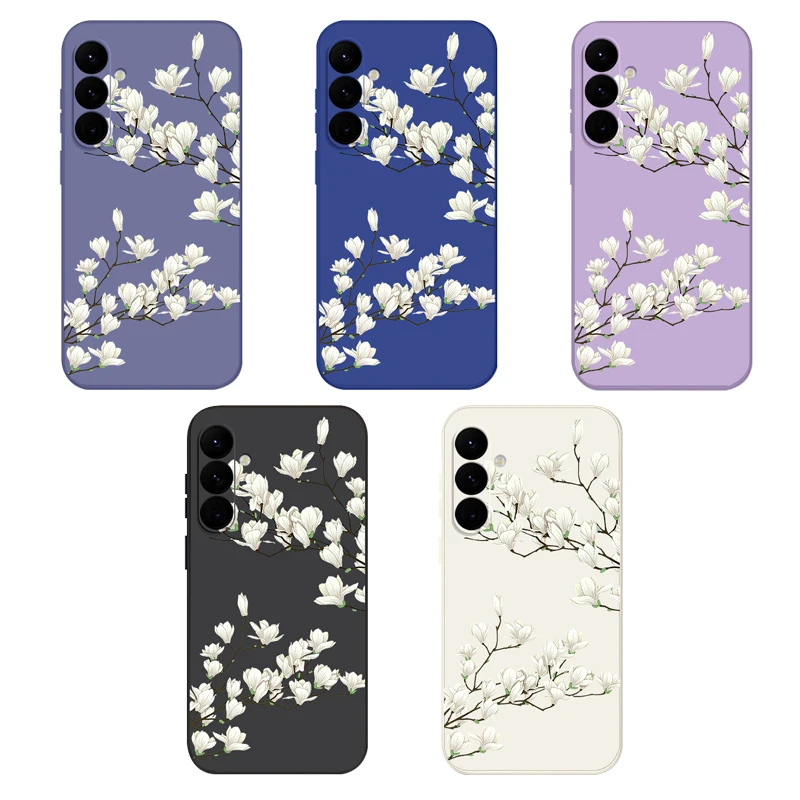 Magnolia Flower Lanyard Case For Samsung Galaxy S22 S23 S24 Ultra S21 S20 S23 FE A55 A52 A53 A54 A35 5G Soft TPU Phone Cover