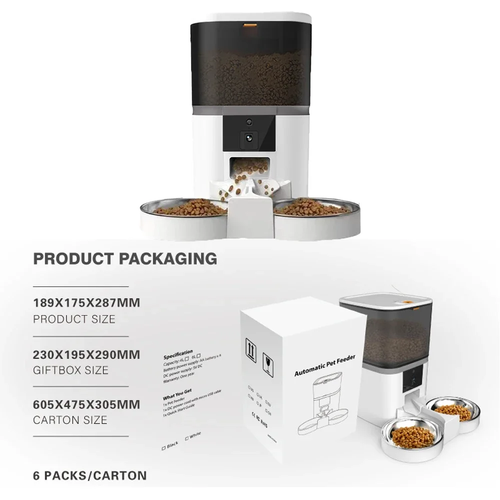 4 L With HD Automatic Pet Feeder Cat And Dog Food Remote Automatic Dog Dispenser Sui For Two Pet