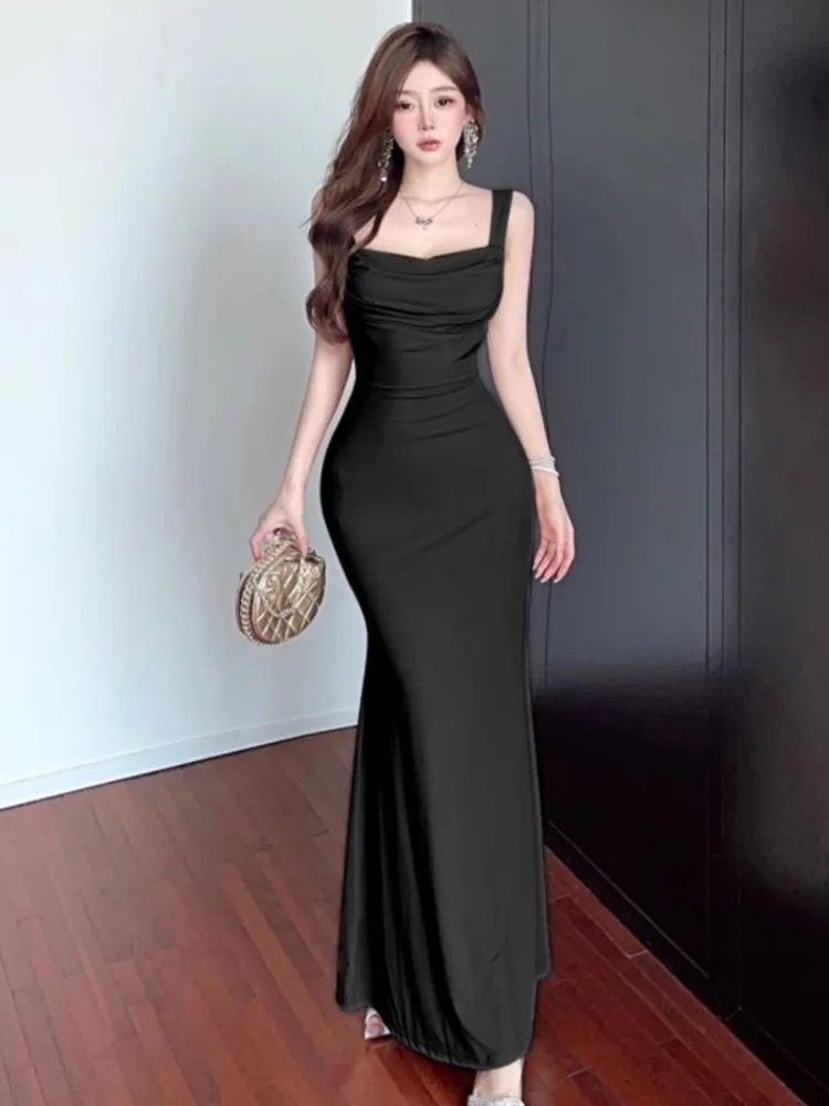 Topanoma Backless Evening Dresses Women Sexy Bandage Slash Neck Sleeveless Slim Mermaid Dress Elegant Cocktail Wedding Party