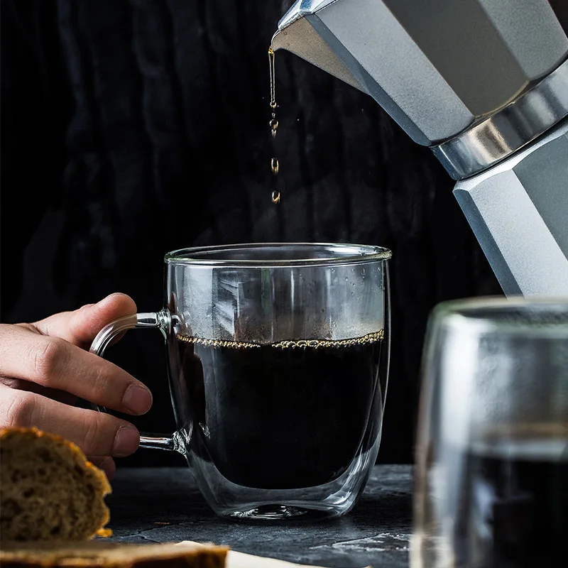 Doppelwandige hohe Boro silikat glas becher hitze beständiger Griff Kaffee Milchsaft Wasser Tasse Bar Trink geschirr Kaffee zeug Liebhaber Geschenk – Detail 5