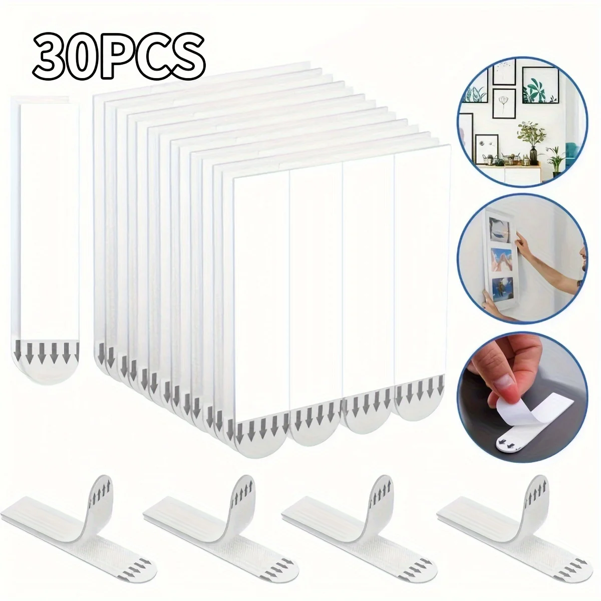 

30 slice Double-sided Adhesive Strip Non-destructive Hanging Wall Adhesive Strip Wall Hooks Tool-Free Removable Adhesive Strip