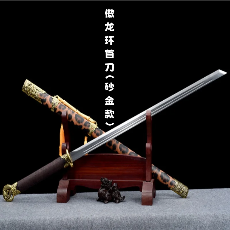 Longquan City Sword and Blade Hand Forging Integrated Tang Knife Ring First Knife Craft Cold Weapon Collection Ornament