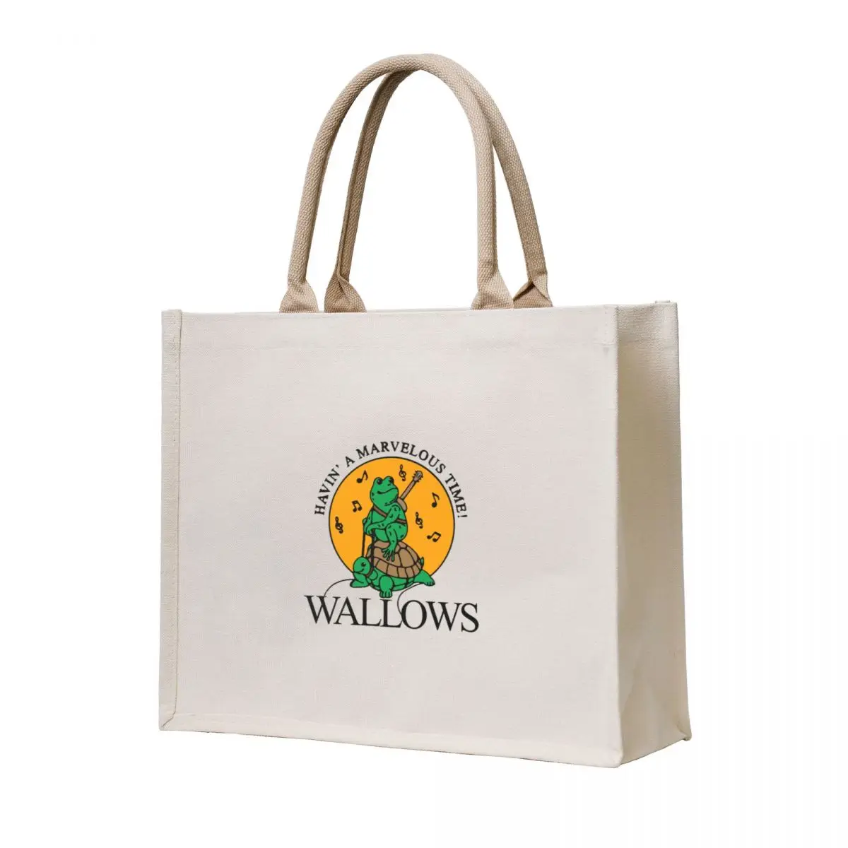 

Wallows Green Frog and Turtle Guitar Music Notes Yellow Circle Tote Bag handbag tote bag reusable shopping bag