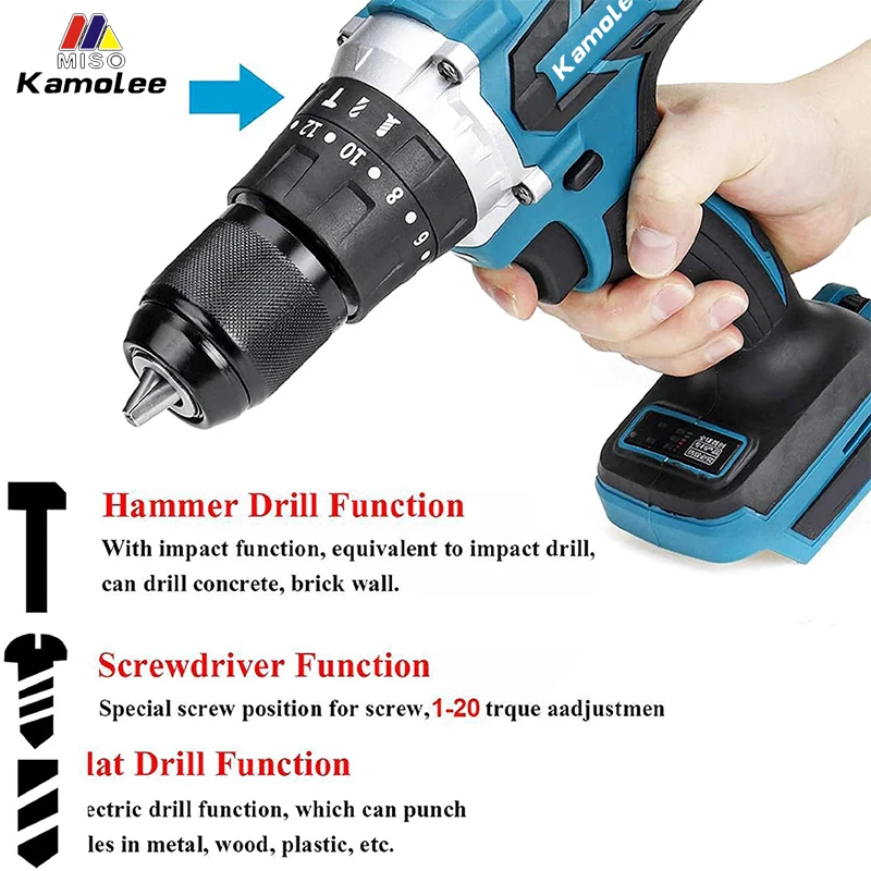 Imagem -05 - Kamolee-brushless Impact Drill sem Fio Chave de Fenda Elétrica Ferramentas Elétricas Faça Você Mesmo para Makita Bateria 18v 13 mm 10 mm