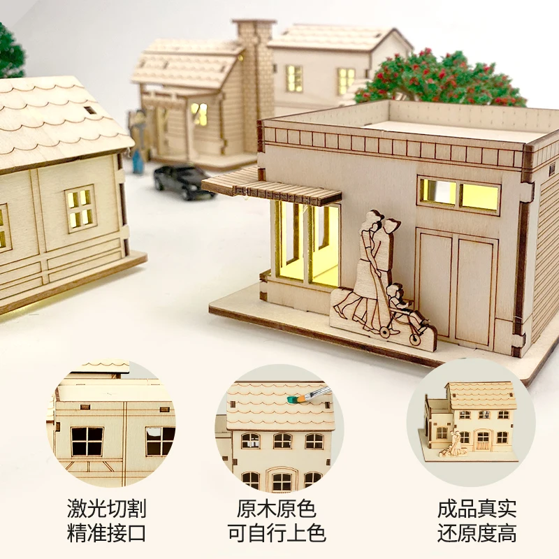 Tiny House Mockup Miniature House Cabin Wooden Constructor Prefabricated House Wooden Craft Toy City Building Scene Accessories