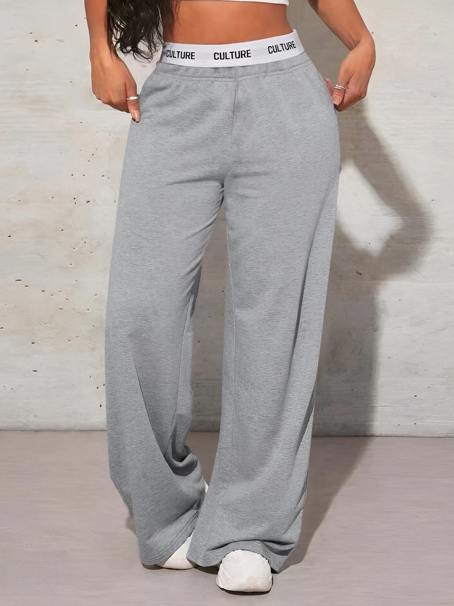 High Waisted Tummy Control Wide Leg Sweatpants, Vintage American Athletic Trousers with Letter Waistband, Soft Baggy Joggers