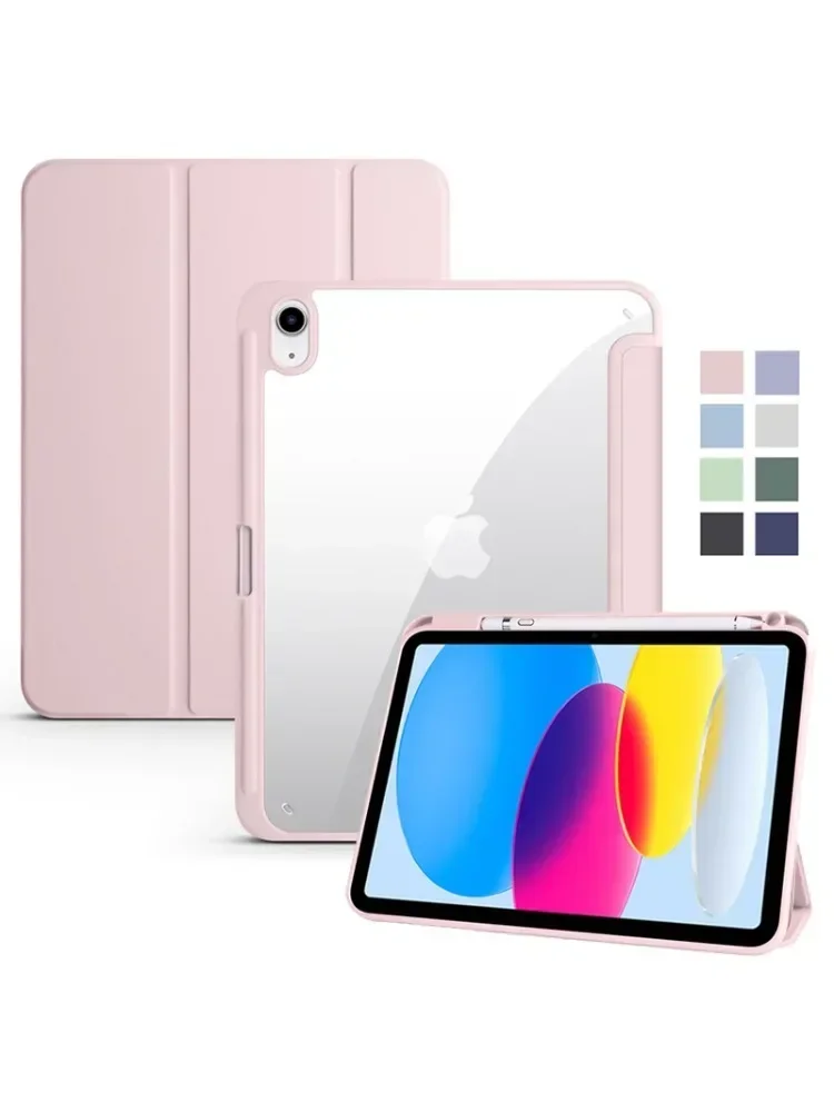 Para ipad 10th gen caso com suporte de caneta trifold acrílico claro volta capa dura para ipad 10.2