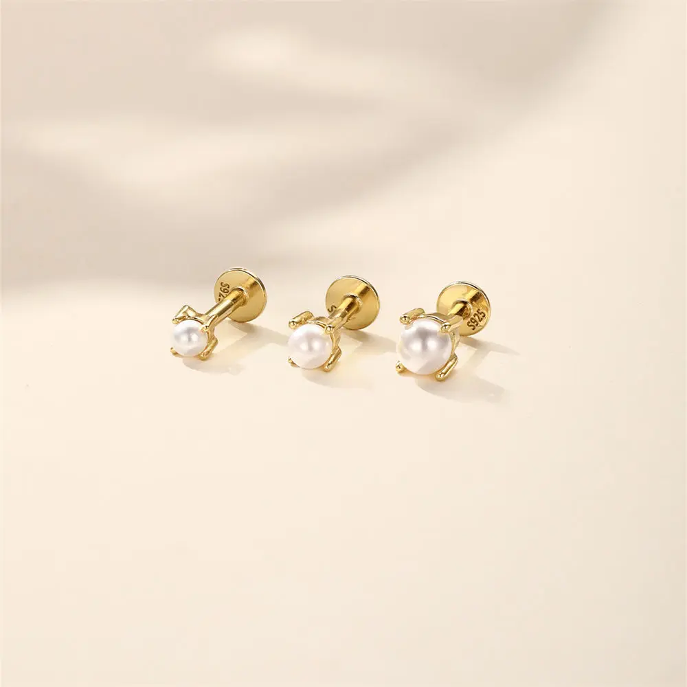 CANNER 1PC 2/3/4mm Classic Pearl Thread Piercing Ear Bone Nail For Women 925 Sterling Silver Ins Exquisite Mini Earring Jewelry view 4
