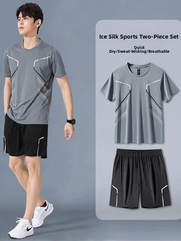 

Men's Fitn Running Qui Dry irt Summer Badminton Clothes New Profional Cycling Training ort Sve Sport Set