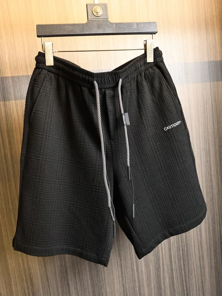 

High-End Texture Men's Short Pants Elastic Waist Embroidered Letter Casual Straight Leg Summer Shorts Breathable Comfortable