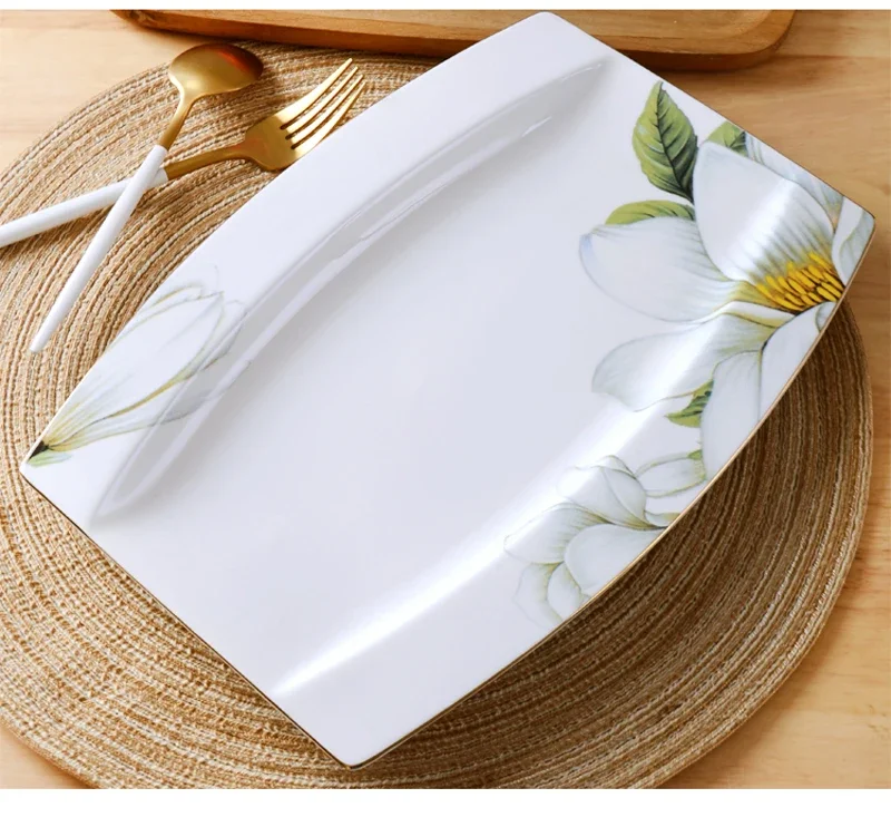 12 Inch, Fine Bone China Fish Dish, Loral Porcelain Food Plates for Dinner Serving, Buffet Fish Plate, Ceramic Serving Plate