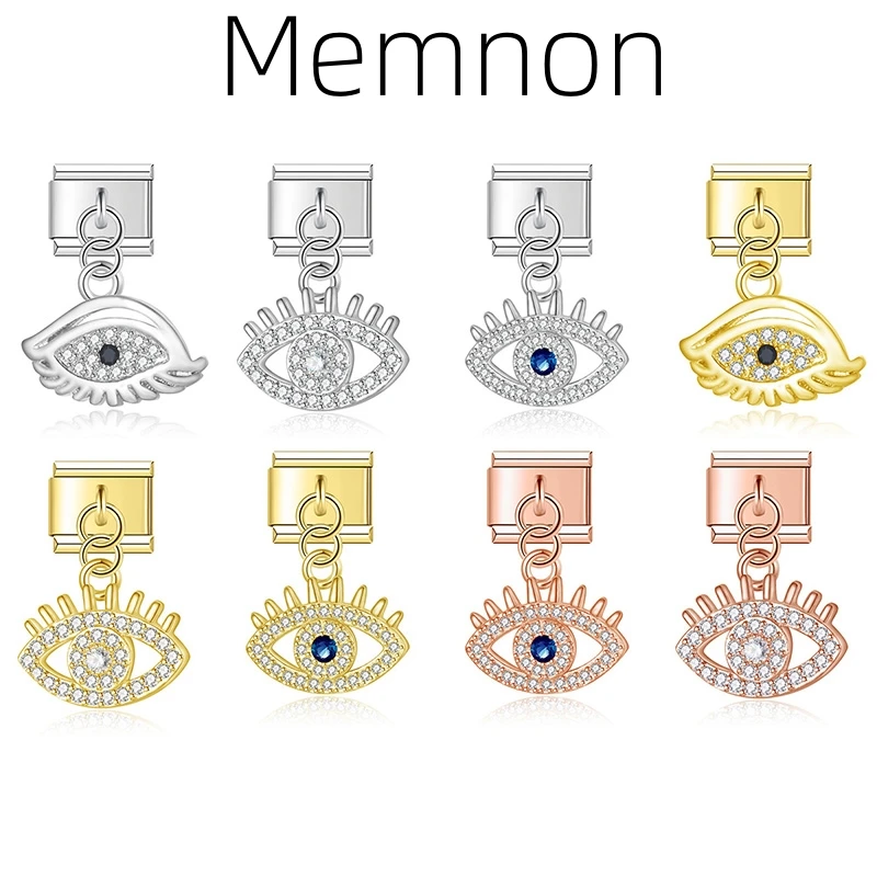 Memnon 2024 Fashion Women Eye Shiny CZ Charm Links Fit 9mm Stainless Steel Bracelet DIY Making Jewelry wholesale